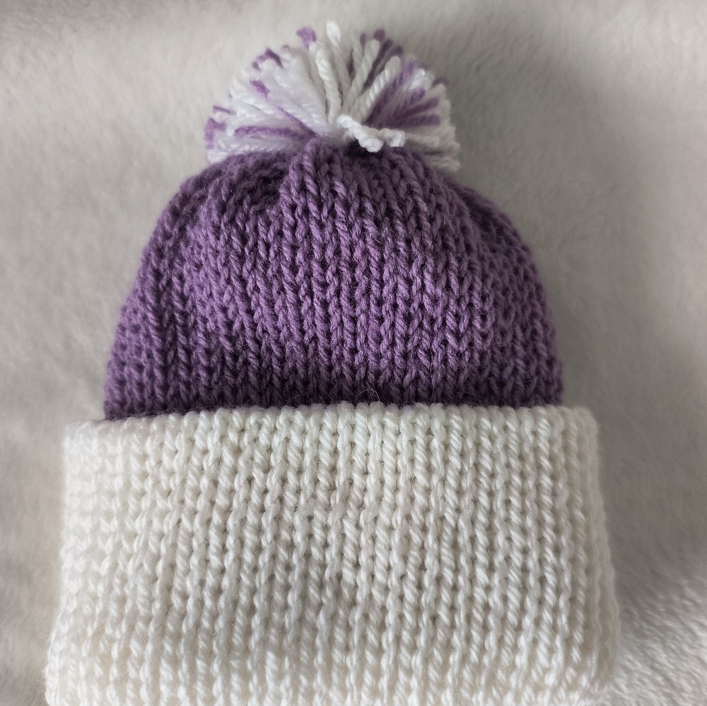 Purple and White Newborn Knit Beanie